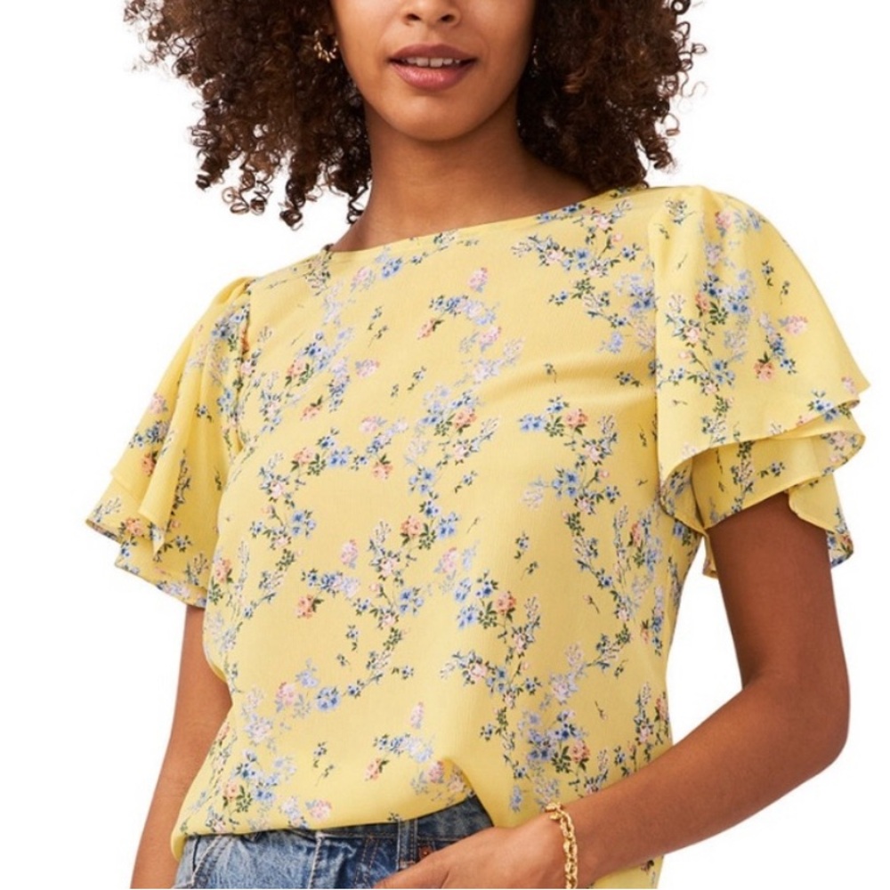 Vince Camuto flower ruffle sleeve blouse
